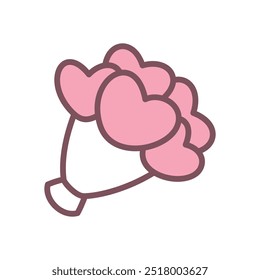 Cute bouquet icon. Hand drawn illustration of a pink heart bouquet isolated on a white background. Kawaii St. Valentine day sticker. Vector 10 EPS.