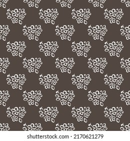 CUTE BOUQUET Monochrome Floral Sketch With Buttercup Flower Plant And Bud On Brown Background Botanic Cartoon Seamless Pattern Vector Illustration For Print