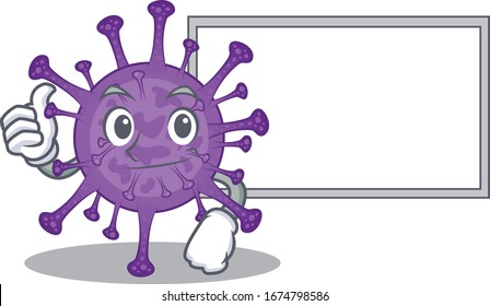 cute bovine coronavirus cartoon character Thumbs up bring a white board