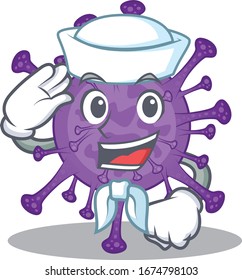 Cute bovine coronavirus Sailor cartoon character wearing white hat