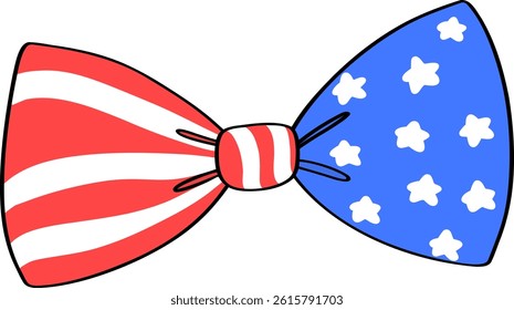 Cute Bow in American Flag Pattern Doodle Outline
