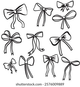 cute bow, coquette ribbon illustration, clothing doodles. 