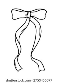 Cute bow and doodle contour ribbon on a white background. Vector illustration of hair jewelry, gift