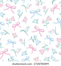 Arco bonito e flores padrão vetorial sem costura em cores pastel para design de berçário.