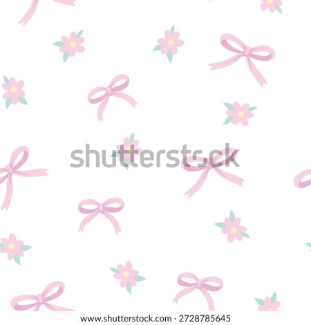 Cute bow and flowers seamless vector pattern in pastel colors for nursery design.