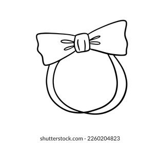 Cute bow hair doodle sketch. Vintage hair band. Vector hair accessories headband girl isolated on white.