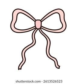 Cute bow, isolated cartoon festive object. Hand drawn vector illustration in flat style.