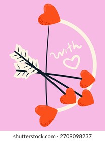 Lindo arco con flechas de amor para el día de San Valentín.  Ilustración vectorial plana.