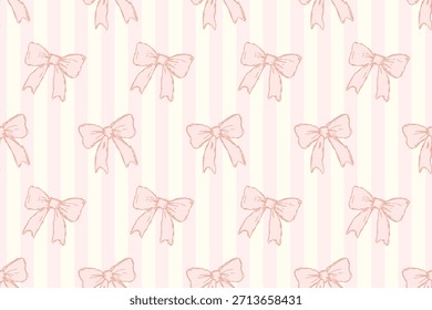Ilustración de cinta dibujada a mano en pastel sin fisuras con rayas rosadas suaves Fondo femenino dulce para el Fondo de pantalla textil que envuelve el diseño de la superficie de la tela de papel.