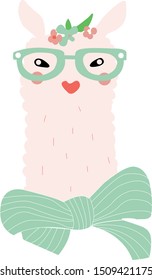 Cute bow pink llama character
