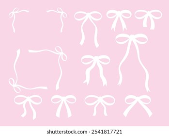 Bonitos desenhos de arco ou fita para decoração de quadro, coisa de menina, adesivo, logotipo, ícone, modelo de anúncio, post de mídia social, moda, acessório, patch, broche, impressão de camisa, elementos de barbie, sinal, símbolo, rótulo