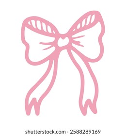 Cute bow ribbon. Hand drawn doodle. Fabric decoration. Tied strip. Vector line art illustration.
