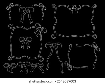 Cute bow or ribbon outlines for frame decoration, girly stuff, sticker, icon, ad template, wedding card, fashion, accessory, patch, brooch, shirt print, kid colouring book, art, painting, background