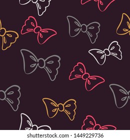 Cute bow seamles. Gold pink gray on black background. Hand drawn scandinavian vintage seamless pattern. Vector fashion illustration. 