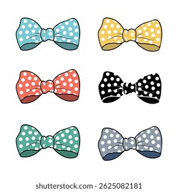 Cute bow tie. Set of vector illustrations of colorful polka dot bows isolated on white background.