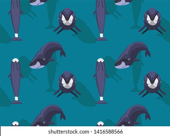 Cute Bowhead Whale Cartoon Seamless Background Wallpaper
