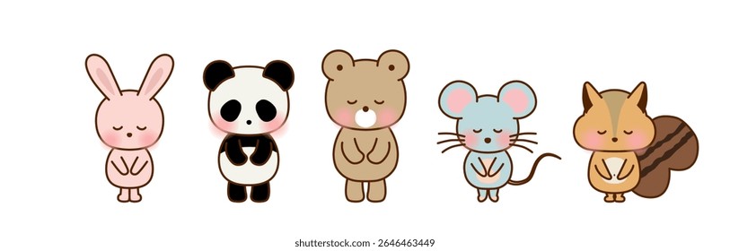 Cute Bowing Animals – Apology and Notice Vector Illustration
