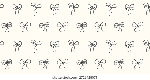 Lindo bowknot sin patrón. Fondo de doodle de Vector dibujado a mano. Diseño de repetición de arco mínimo en blanco y negro para impresión de tela de papelería, cubierta, Fondo de pantalla, tarjeta