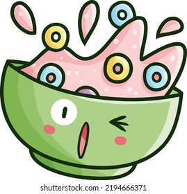 Cute bowl of cereal character cartoon vector