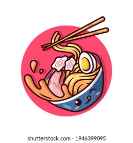 CUTE BOWL OF RAMEN NOODLE CARTOON MASCOT.