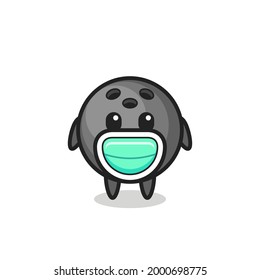 cute bowling ball cartoon wearing a mask , cute style design for t shirt, sticker, logo element