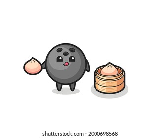 cute bowling ball character eating steamed buns , cute style design for t shirt, sticker, logo element