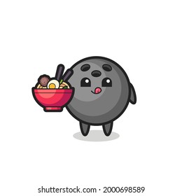 cute bowling ball character eating noodles , cute style design for t shirt, sticker, logo element