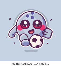 cute bowling ball character mascot playing football isolated cartoon