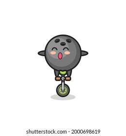 The cute bowling ball character is riding a circus bike , cute style design for t shirt, sticker, logo element