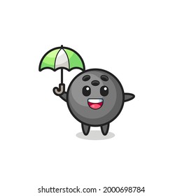 cute bowling ball illustration holding an umbrella , cute style design for t shirt, sticker, logo element