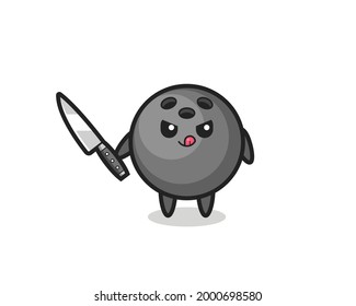 cute bowling ball mascot as a psychopath holding a knife , cute style design for t shirt, sticker, logo element