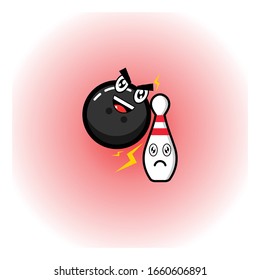 Cute Bowling Cartoon Character Vector Illustration. Outline, Modern, And Funny Art. Perferct For Bowling Club, Supporter, And Other.