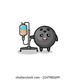 cute bowling character standing with infusion pole , cute design