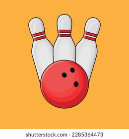 cute bowling icon in red and white, detailed with shading, for event or add EPS bowling sport logo