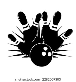 cute bowling pin and ball in black