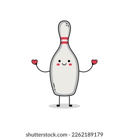 Cute bowling pin cartoon character spreading love