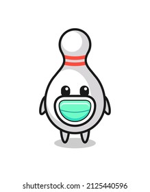 cute bowling pin cartoon wearing a mask , cute style design for t shirt, sticker, logo element