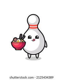 cute bowling pin character eating noodles , cute style design for t shirt, sticker, logo element