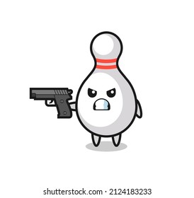 el timbre lindo del personaje del boliche disparando con una pistola , diseño de estilo lindo para camiseta, pegatina, elemento logo
