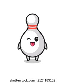 cute bowling pin character in sweet expression while sticking out her tongue , cute style design for t shirt, sticker, logo element