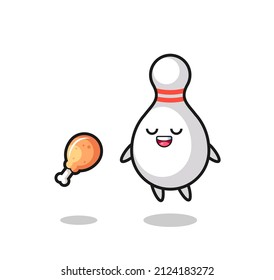 cute bowling pin floating and tempted because of fried chicken , cute style design for t shirt, sticker, logo element