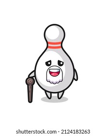 cute bowling pin grandpa is holding a stick , cute style design for t shirt, sticker, logo element