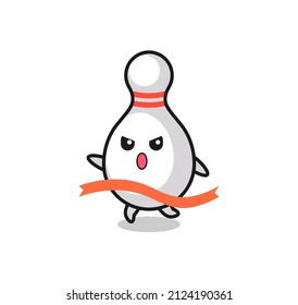 cute bowling pin illustration is reaching the finish , cute style design for t shirt, sticker, logo element