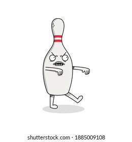 Cute bowling pin zombie cartoon character