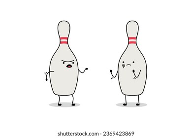 Cute bowling pins cartoon character arguing with one another