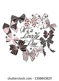 cute bows print design for  invitation, greeting card,clip art vector illustration