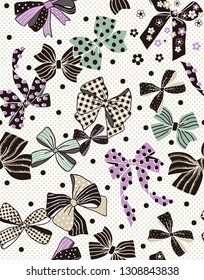 cute bows repeat design, seamless pattern vector illustration