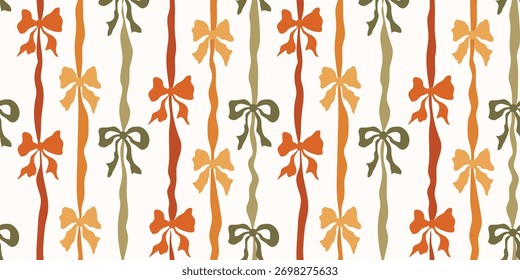 Arcos bonitos e fita sem emenda padrão em cores de outono. Impressão de arco sem costura. Projeto de padrão de superfície de feriado. Perfeito para tecido, têxtil, papel de parede, decoração, impressão, embalagem. 