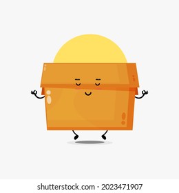 Cute box character meditating in yoga pose