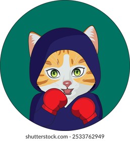 Cute boxer cat with red boxing gloves logo vector sticker